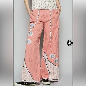 Pink Floral Wide-Leg Pants